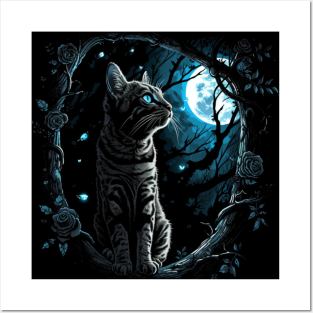 Bengal Cat And The Moon Posters and Art